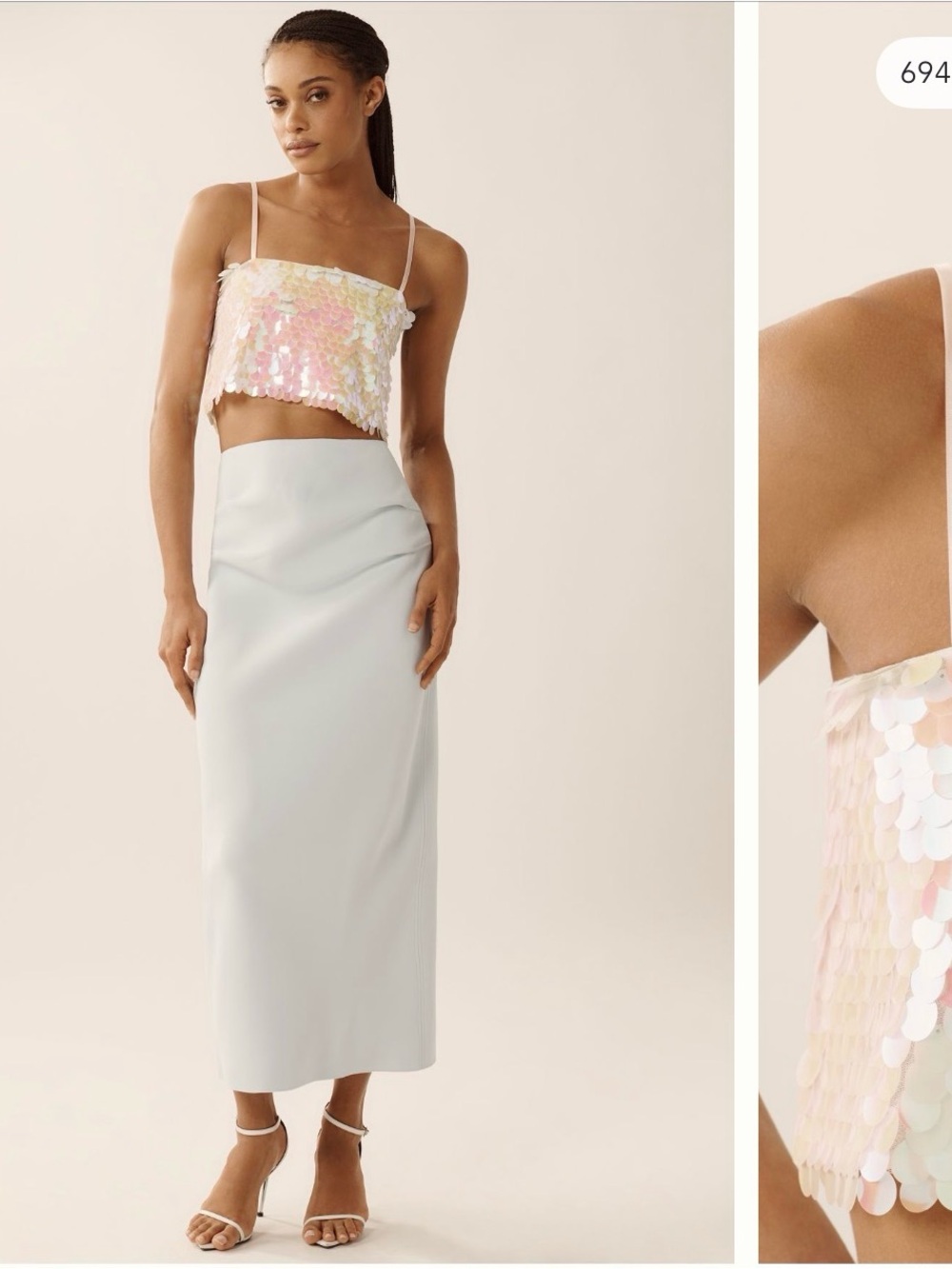 Anthropologie Iridescent Sequin Crop Top in Pastel Pink and Cream